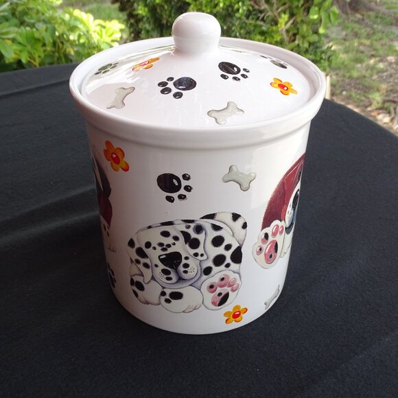 Vintage Dog Cookie Jar 9"Tx6.25"W with Paw Prints & Bones - Picture 5 of 12